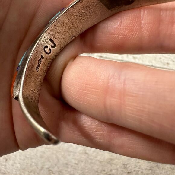 Vintage Kachina Native American Raise Coral Turquoise Sterling CJ Cuff Bracelet - Picture 6 of 10